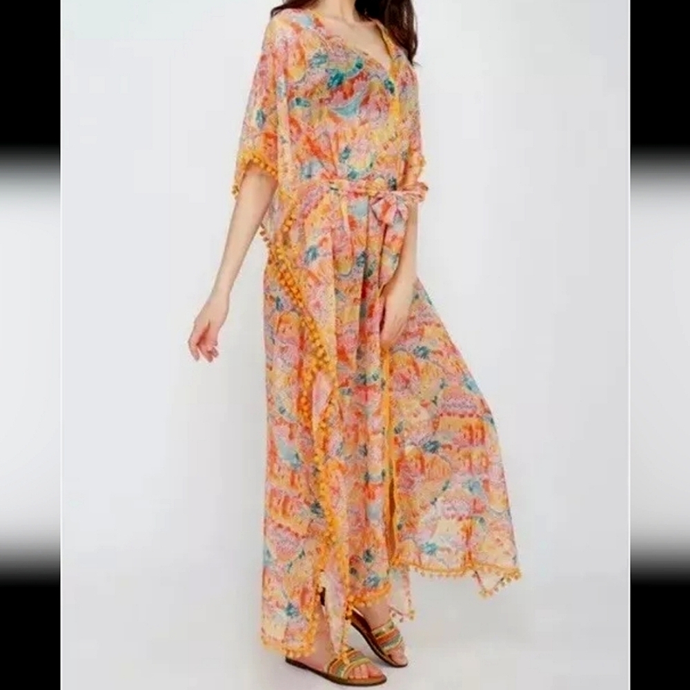 America & Beyond Rain Stroke Maxi/kimono Cover Up Size Med